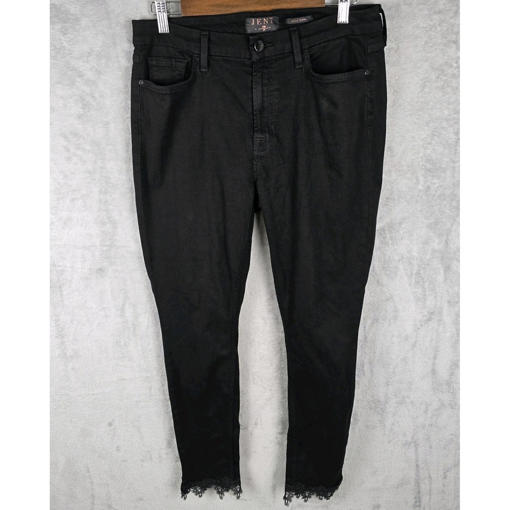 Jen7 by 7 For All Mankind Womens Ankle Skinny Jeans Black Lace Hem Size 10
